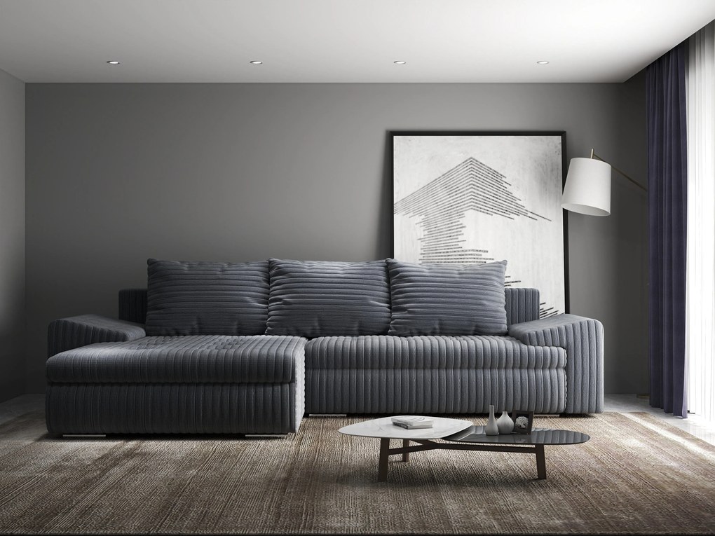 Colțar extensibil dumonde cu ladă de depozitare si sezut confortabil din spuma high-density, Leonardo Ambience Gri 260x185 cm