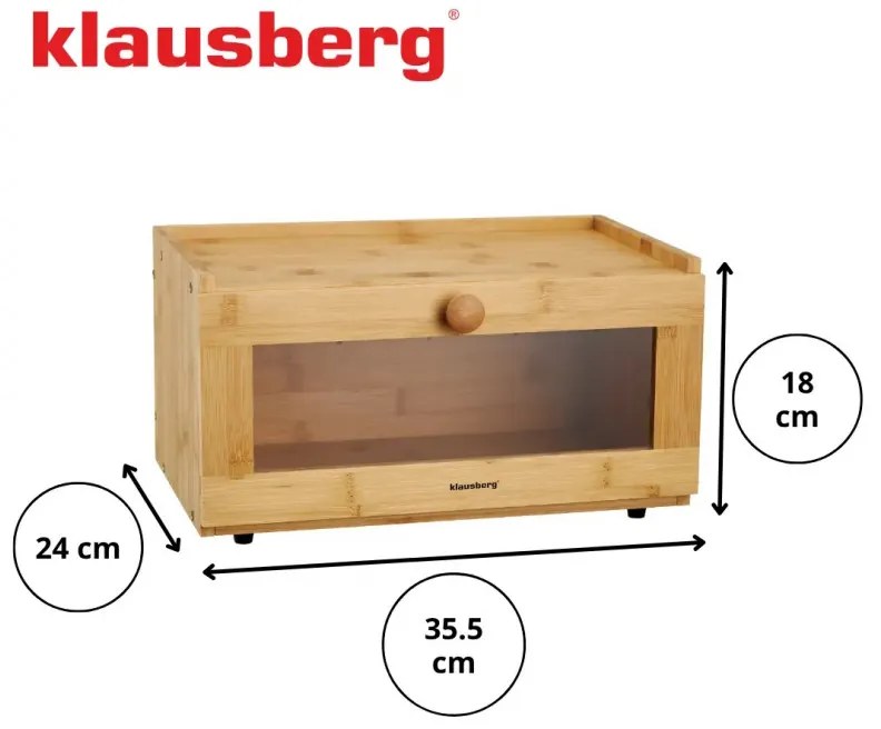 Cutie pentru paine Klausberg KB 7923, 35.5 cm, Fereastra acrilica, Bambus, Maro