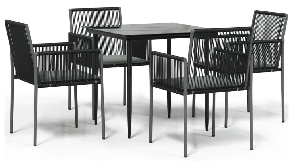 3187066 vidaXL Set mobilier grădină cu perne, 5 piese, negru, poliratan & oțel