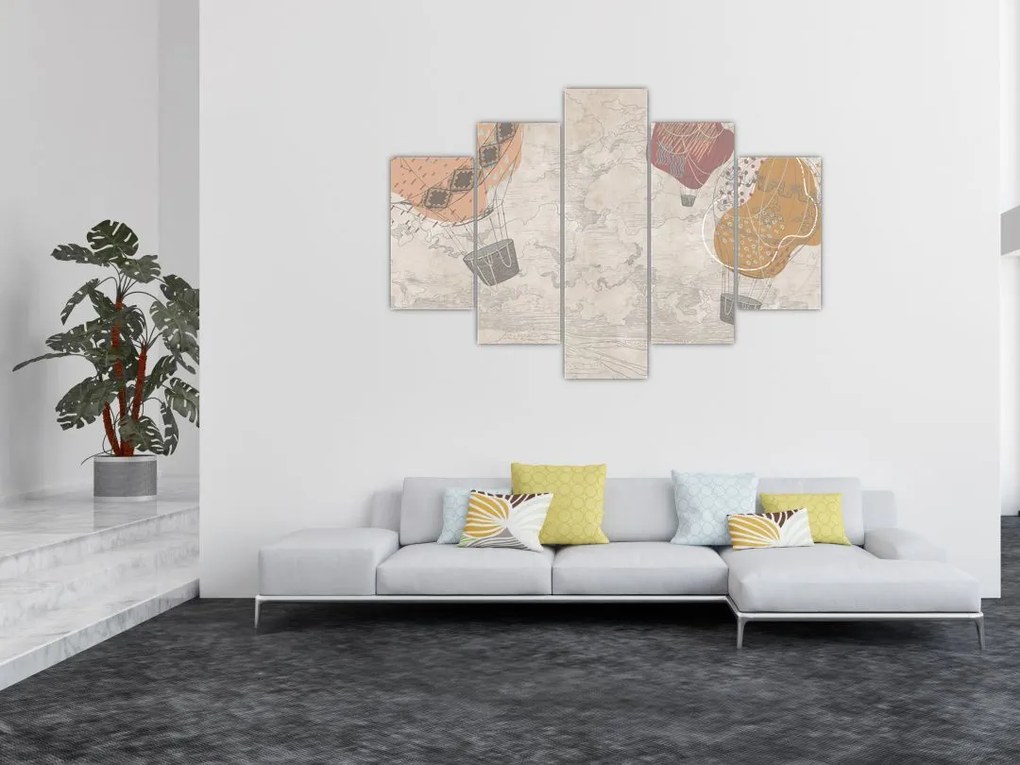 Tablou - Baloane deasupra orașului, nuanțe reci (150x105 cm)