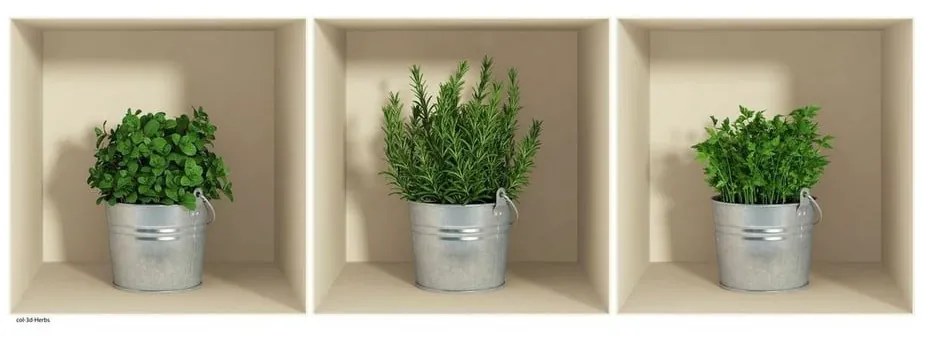 Set 3 autocolante cu efect 3D Ambiance Herbs in Pot