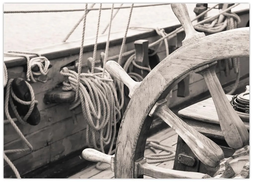 Tablou pe sticlă - Cârma de barcă cu vele (70x50 cm)