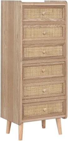 Comoda natur din lemn de paulownia si rattan, 40X30X104 cm