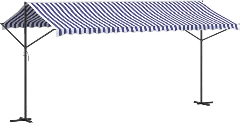 vidaXL Copertină independentă, albastru și alb, 500x300 cm textil/oțel