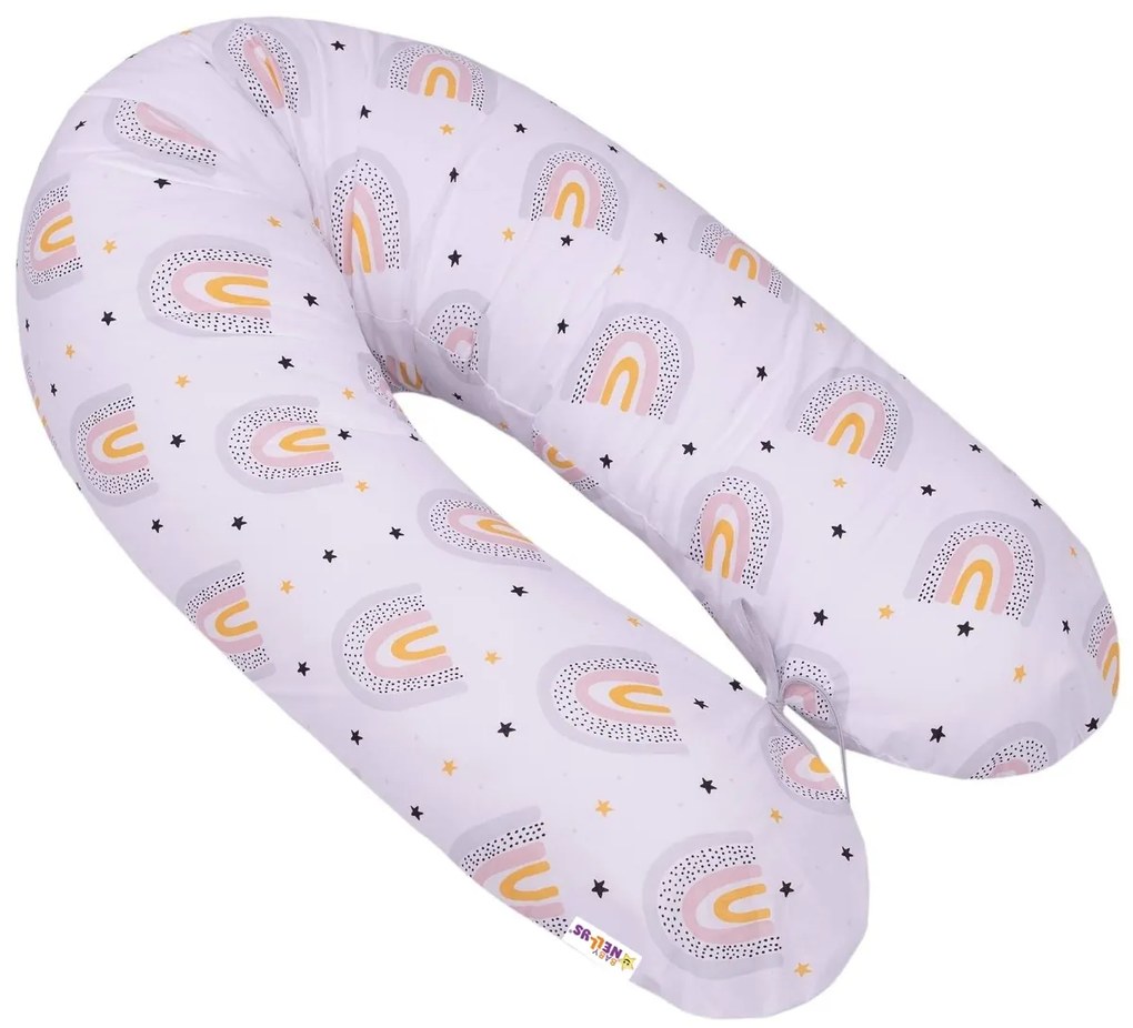 Baby Nellys Alăptarea din bumbac pernă 170 cm, Curcubeu, alb cu imprimeu