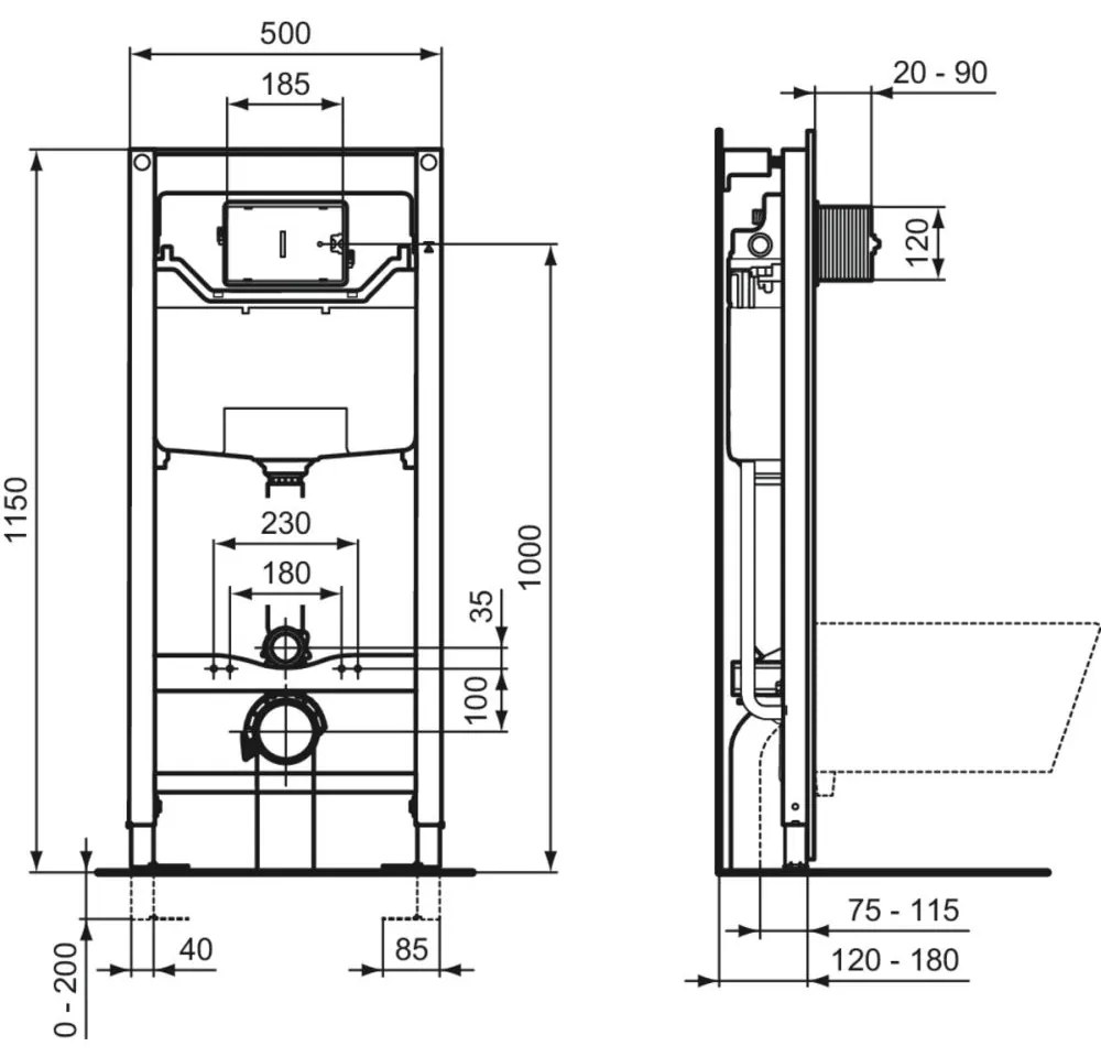 Rezervor wc incastrat Ideal Standard Prosys 120P, pneumatic