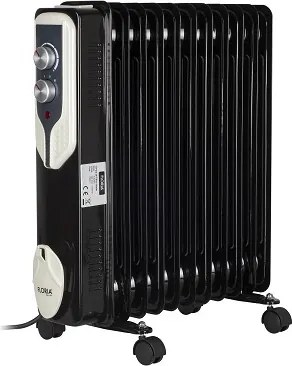 Calorifer electric Floria ZLN3666,Negru 2500 W, 11 elementi, 3 trepte de putere, Termostat reglabil, Protectie supra-incalzire, Indicator luminos,