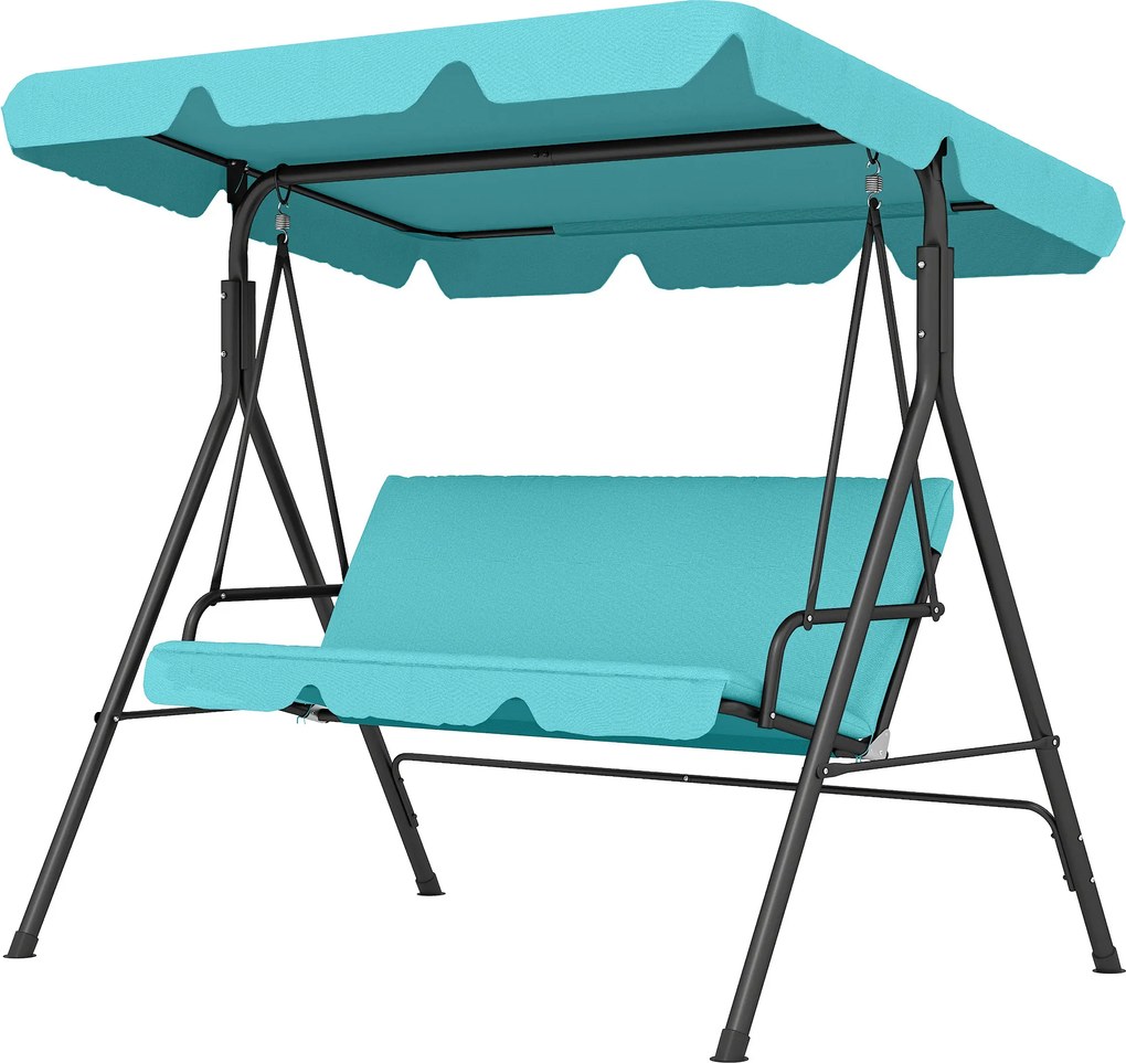 Outsunny Balansoar de grădină exterior, 3 locuri, copertină reglabilă și cadru din oțel 172x110x153 cm Verde turcoaz | Aosom Romania