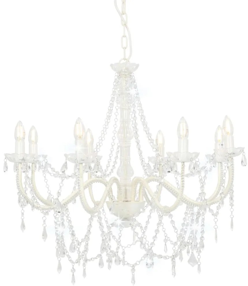 vidaXL Candelabru cu mărgele, alb, 8 becuri E14