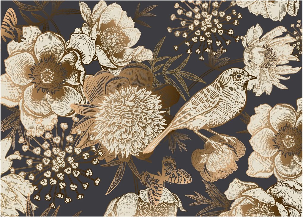 Tablou - Flori aurii pe fundal întunecat (70x50 cm)