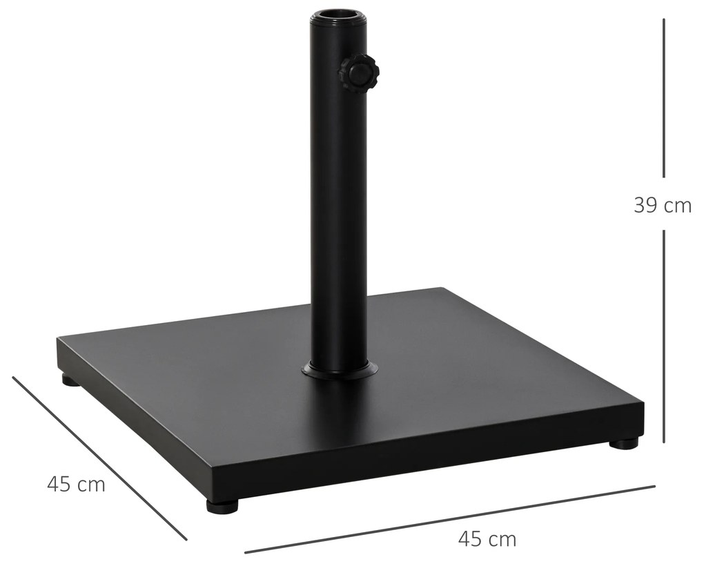 Baza de Umbrelă Pătrată Outsunny pentru Stâlpi Diferite Dimensiuni Φ3/3.5/3.8, Suport Robust 45x45x39cm, Negru | Aosom Romania