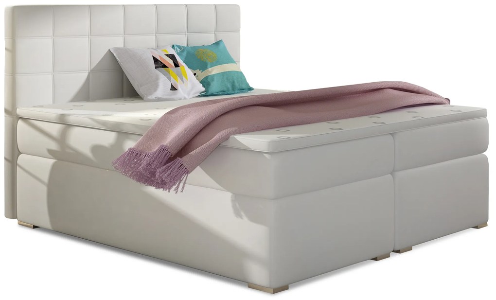 Pat matrimonial Boxspring 140 cm Abbie (alb) (cu saltele). 1027410