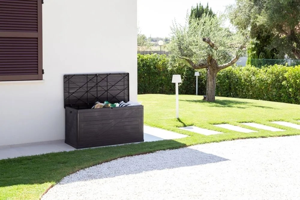 WOOD cutie de depozitare din plastic pentru grădină 420 L, g