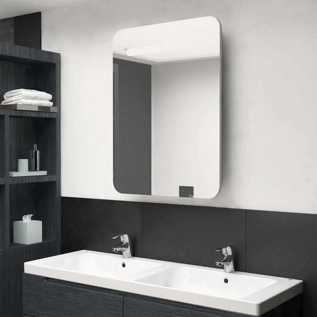 326502 vidaXL Dulap de baie cu oglindă și LED-uri, gri beton, 60x11x80 cm