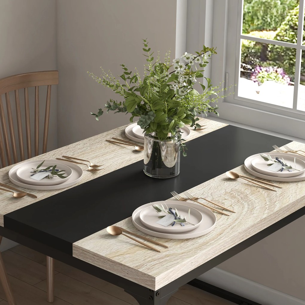 HOMCOM Masă de dining pentru 6 persoane, stil industrial în metal negru și lemn, dim. 120L x 89l x 75,5H cm | Aosom Romania