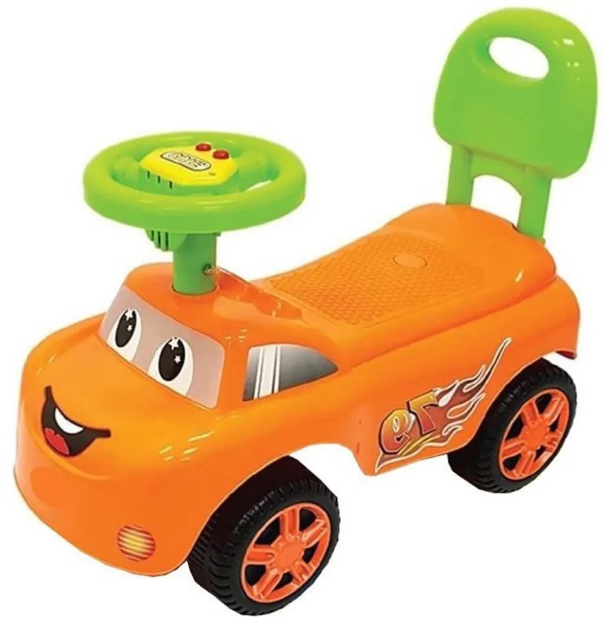 Masinuta cu Functie de Trotineta Fara Pedale Pentru Copii NOVOKIDS™ DREAM CAR, Maxim 25 Kg, Cu Sunete, Spatar de Protectie si Volan, PORTOCALIU