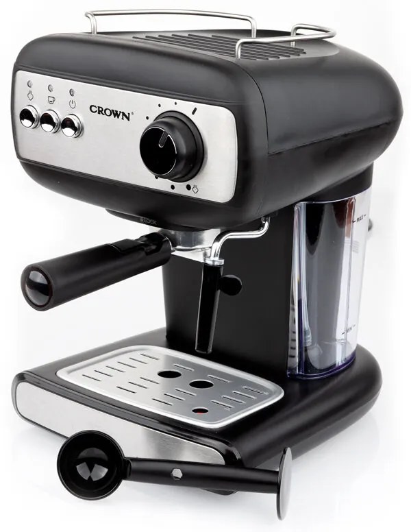 Espressor manual Crown CEM-1525, 850W, 15 bar, 1.2 l, Cafea macinata, Spumare lapte, Incalzire cesti, Negru