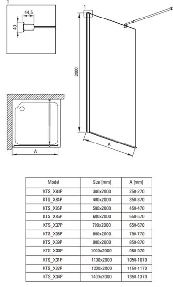 Paravan de dus Walk-in Deante Kerria Plus negru 60x200 cm Total White