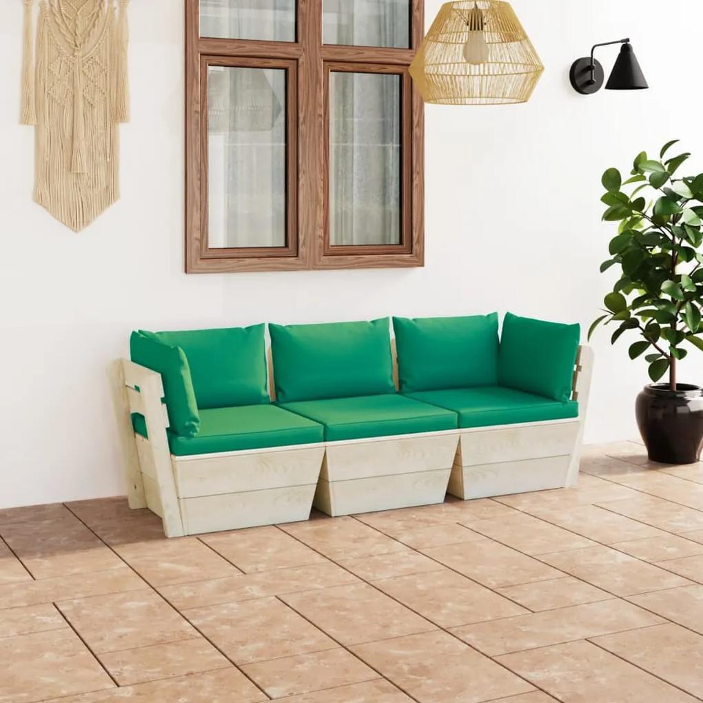 Canapea de gradina din paleti, 3 locuri, cu perne, lemn molid Verde, Canapea cu 3 locuri, 1