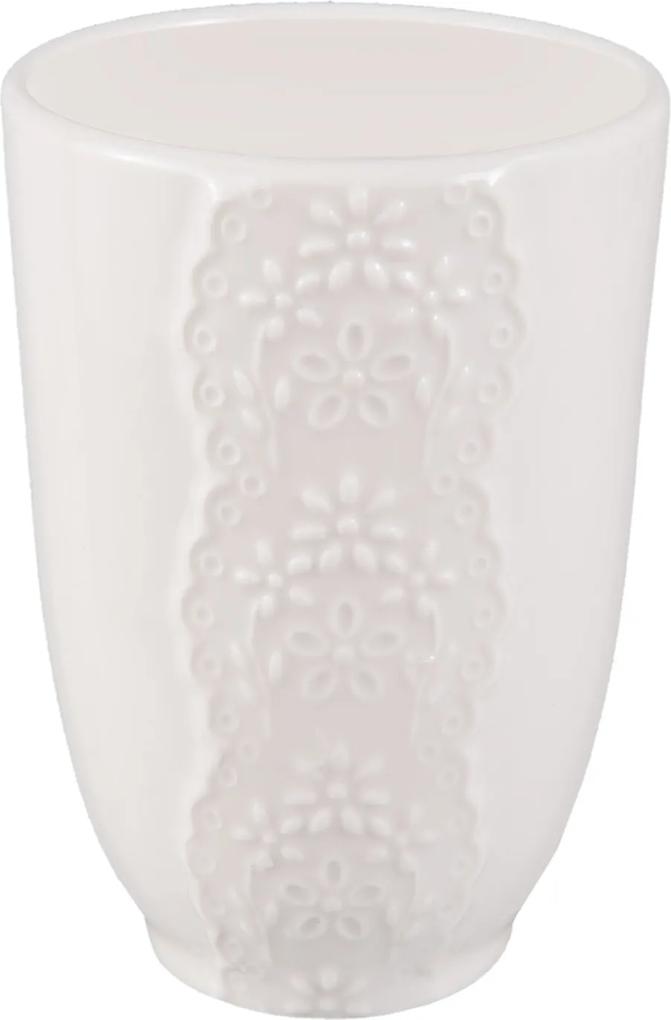 Pahar ceramica alba periute dinti Flowers Ø 7x10 cm