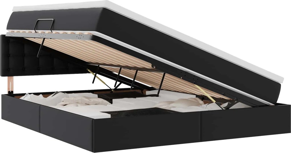 vidaXL Pat cu saltea și LED Negru 180 x 200 cm Piele artificială