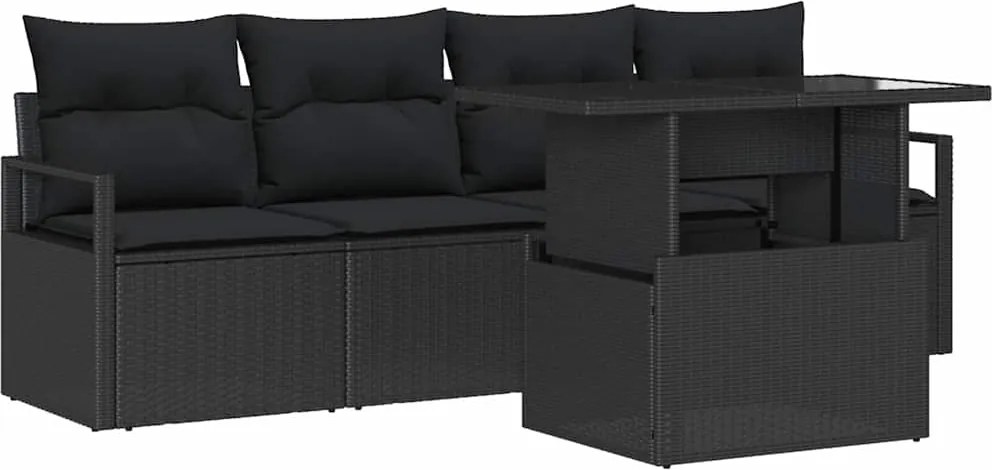 vidaXL Set de canapele pentru grădină cu pernă 5 pcs Negru Rattan poli