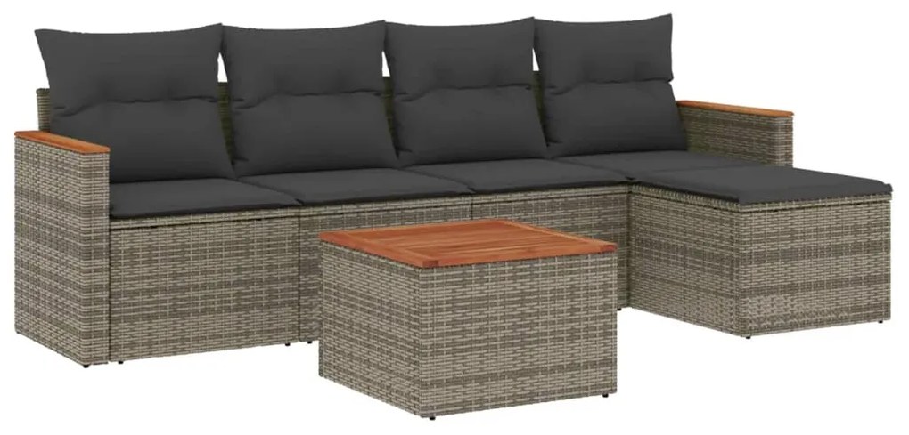 3258329 vidaXL Set mobilier grădină cu perne, 6 piese, gri, poliratan