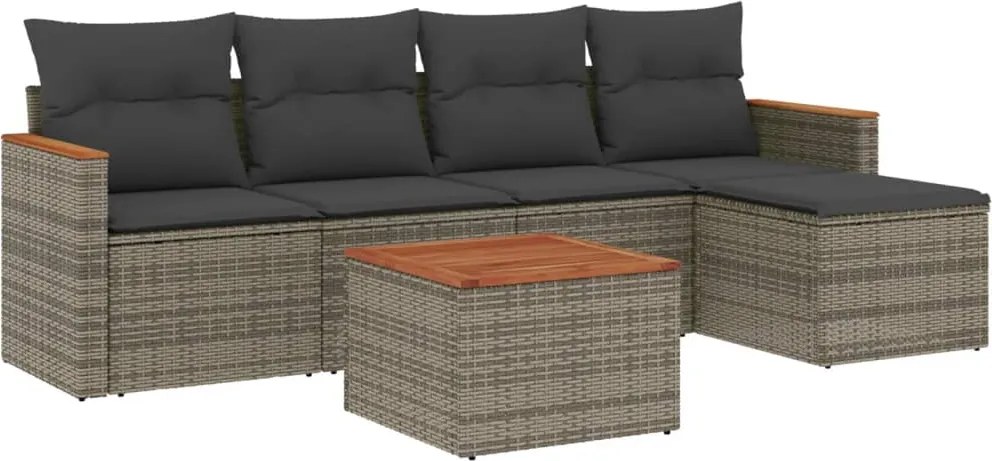vidaXL Set mobilier grădină cu perne, 6 piese, gri, poliratan