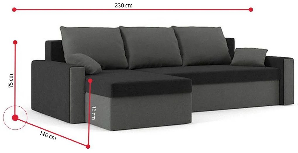 Supermobel Colțar extensibil ZUPA, 230x75x140, haiti 17/haiti 14