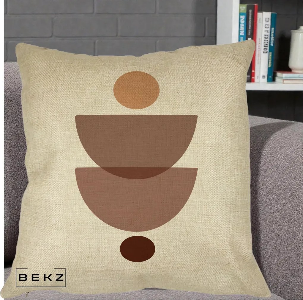 Perna Decorativa Geometric Boho Semicercuri Brun, 40x40 cm, Crem, Husa Detasabila, Perna Inclusa, BEKZ®