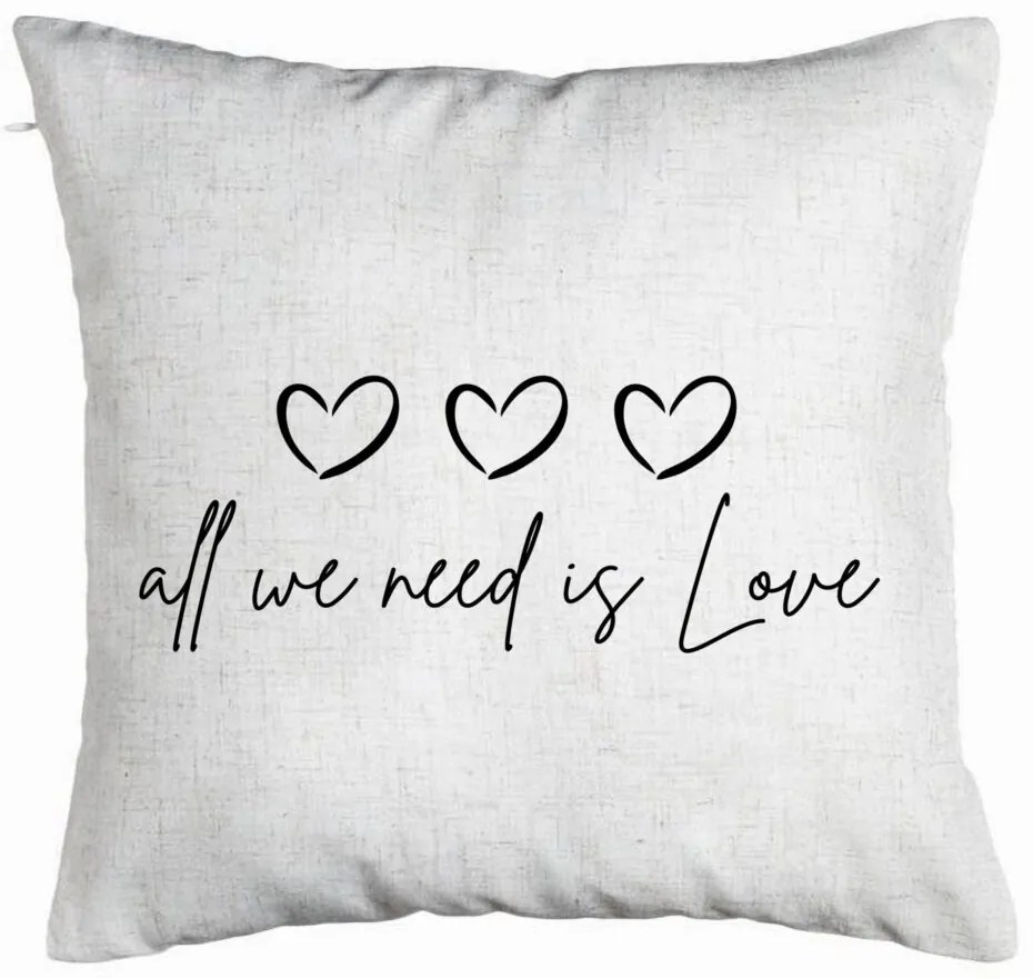 Perna Decorativa, Model All we need is Love, 40x40 cm, Alb Murdar, Husa Detasabila, Burduf