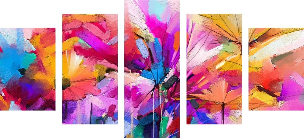 Tablou 5-piese flori colorate abstracte