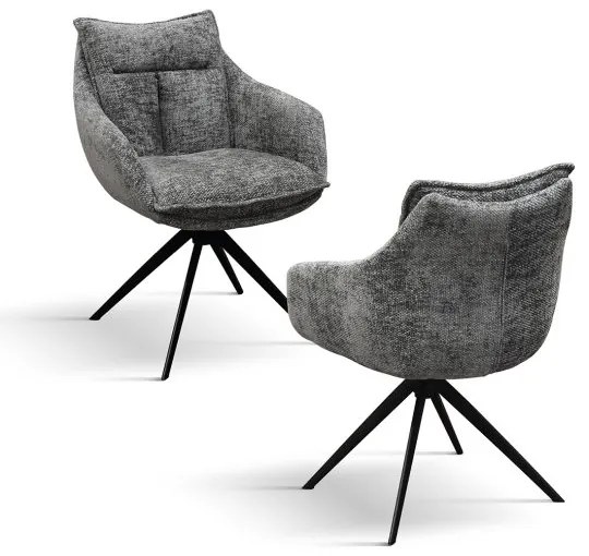 PAZZO DESIGN Set de 2 scaune Gastone gri cu tapițerie din material textil și picioare metalice | Aosom Romania