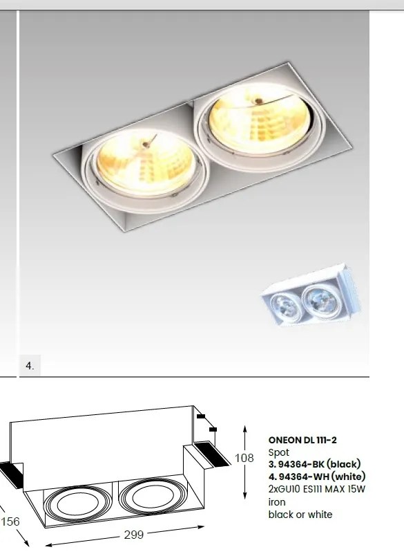Spot incastrabil modern Oneon DL 111-2 alb
