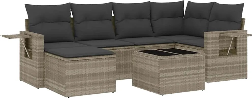 vidaXL Set canapele de grădină cu perne, 7piese gri deschis poliratan