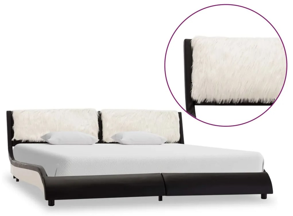 280380 vidaXL Cadru de pat cu LED, negru și alb, 160x200 cm, piele ecologică