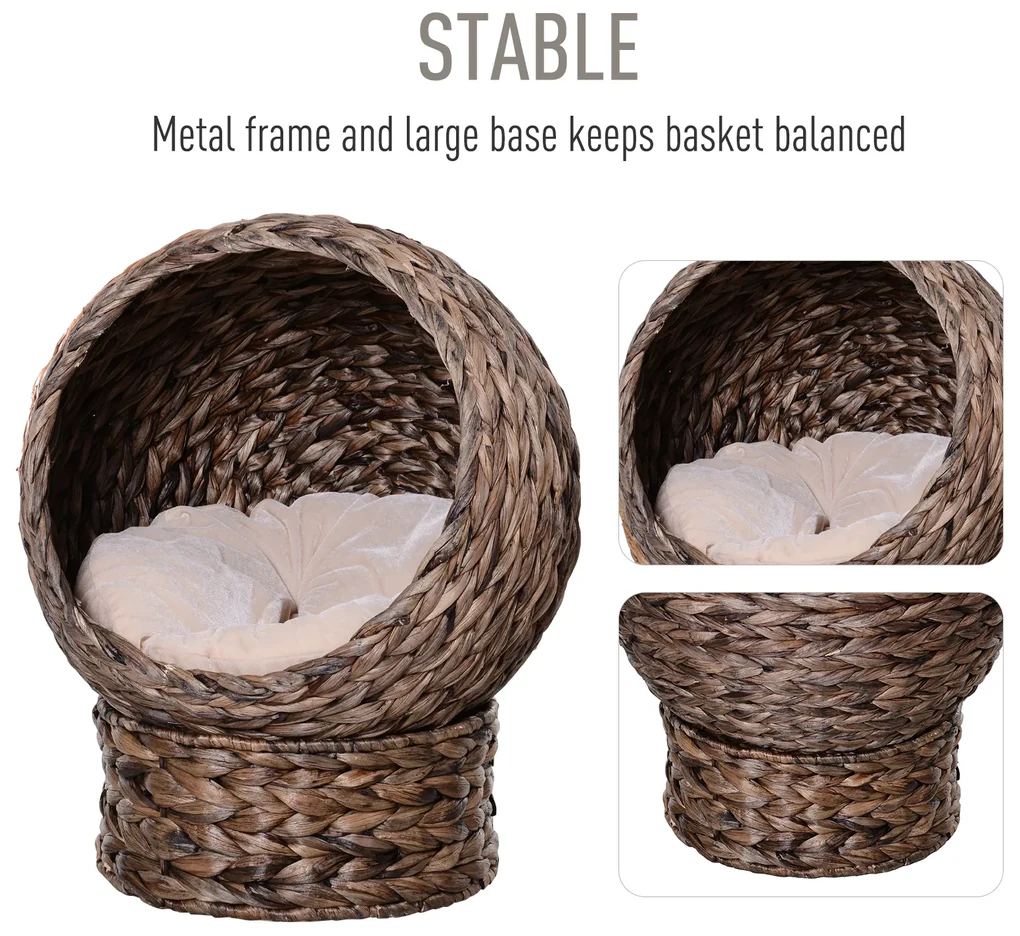 PawHut Cusca Ridicată pentru Pisici cu Pernă Materiale Naturale 42x33x52cm | Aosom Romania