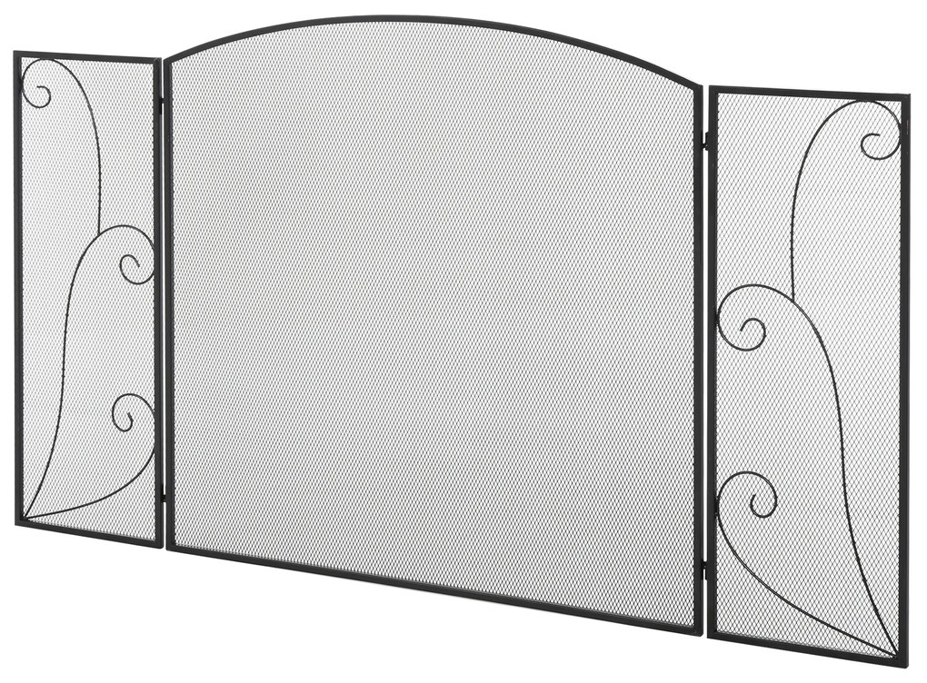 HOMCOM Scut de protecție pentru șeminee, 3 panouri, pliabil, flexibil, metal, negru, 132,5 x 76,5cm | Aosom Romania