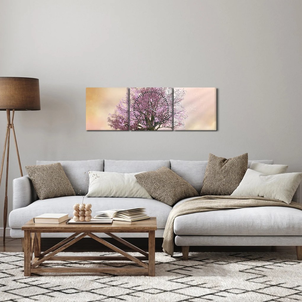 Tablou - Copacul înflorit în deal (cu ceas) (90x30 cm)