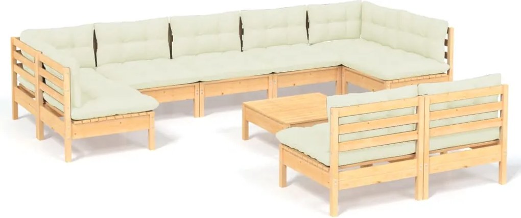 vidaXL Set mobilier grădină cu perne crem, 10 piese, lemn masiv de pin
