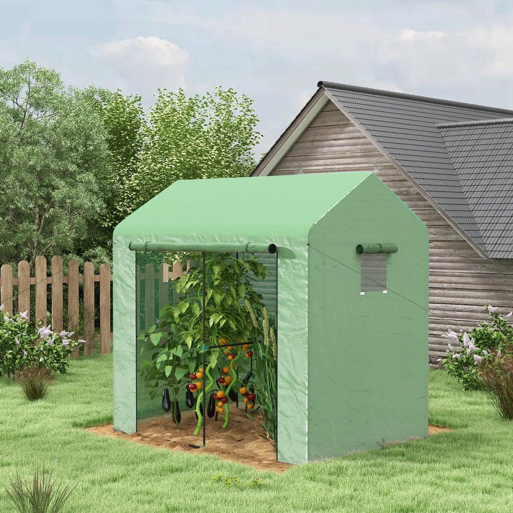 Outsunny Sera de Gradina 200x140x200cm cu Usa Rulanta Ferestre din Plasa Verde | Aosom Romania