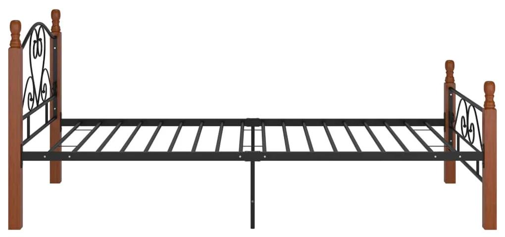 Cadru de pat, negru, 90x200 cm, metal black and dark wood, 90 x 200 cm
