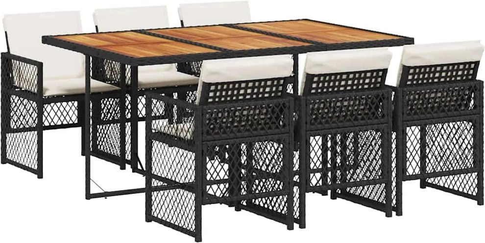 vidaXL Set mobilier de grădină cu perne, 7 piese, negru, poliratan