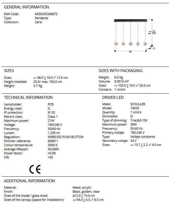 Lustra LED suspendata design decorativ modern Zaria 5L