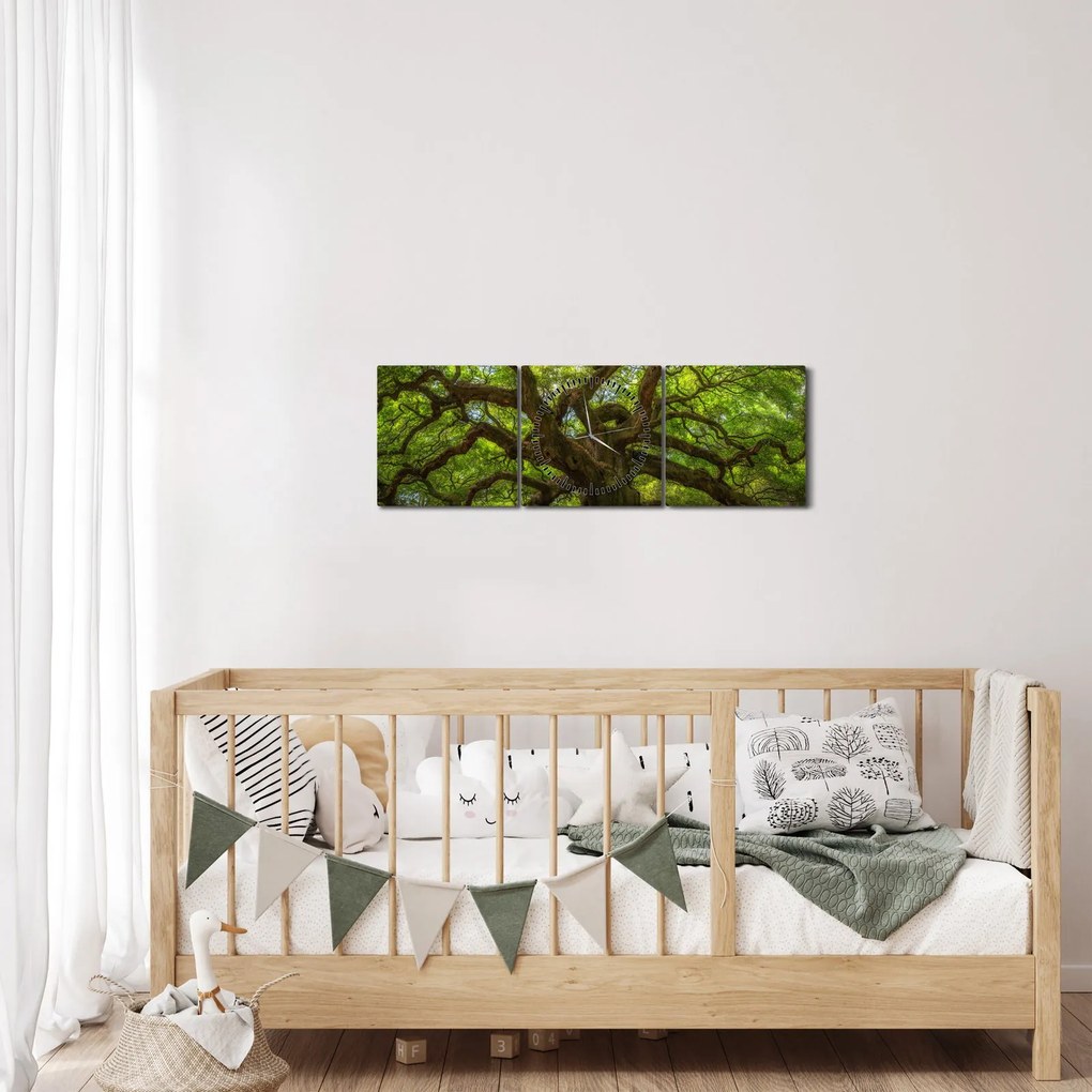 Tablou - Copac verde (cu ceas) (90x30 cm)