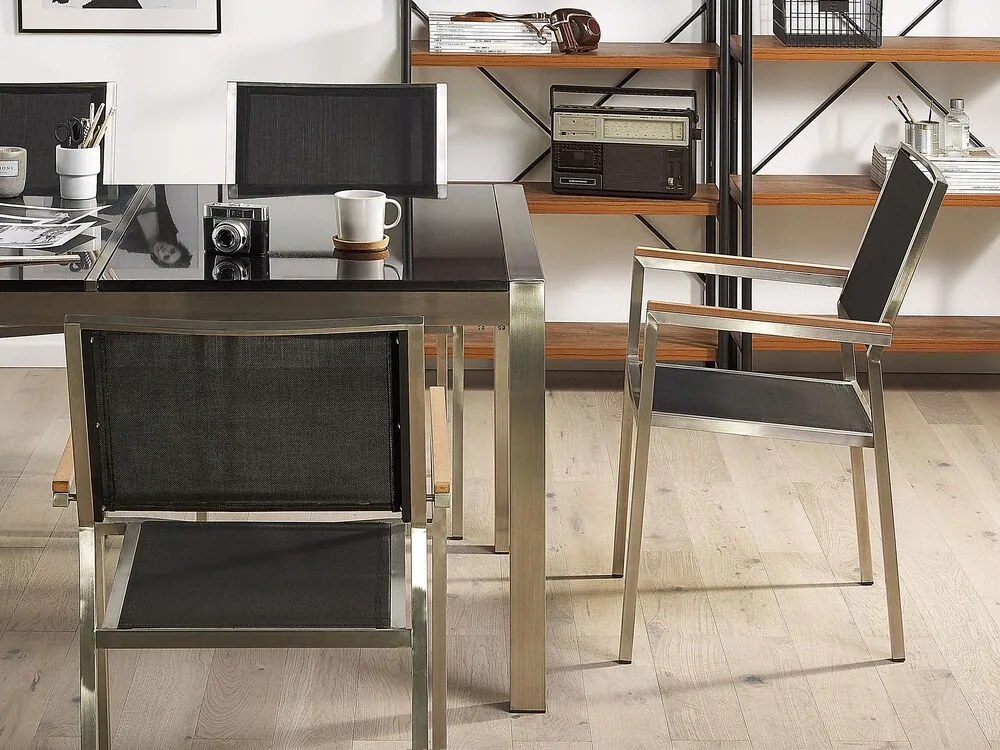 Set de masă pentru grădină Grosso (negru) (blat din sticlă 180x90 cm) (scaune negre). 1011750