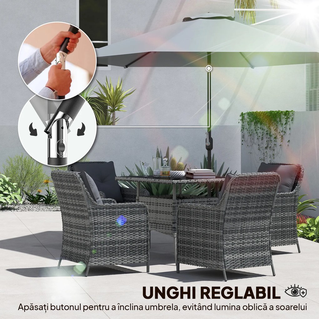 Outsunny Umbrelă de Grădină 3x3 m Înclinabilă cu Deschidere prin Manivelă, Umbrelă de Exterior cu Husă, Anti-UV 30+ din Metal și Poliester 180 g/㎡, Gri | Aosom Romania