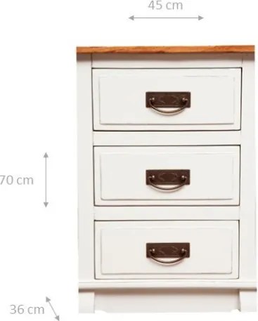 Noptiera, L45 36 H70 cm, alb antichizat natur, lemn masiv