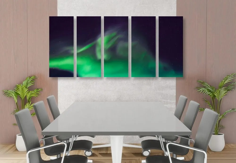 Tablou 5-piese  aurora polară verde pe cer