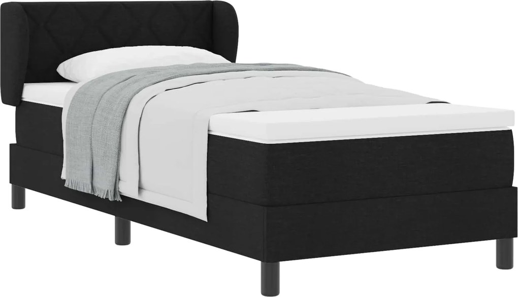 vidaXL Pat cu arcuri cu saltea cu headboard Negru 90 x 200 cm țesătură